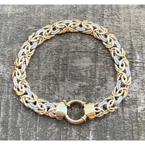 Two Tone Sterling Silver Byzantine Bracelet 7.75 Inch Made in Turkey